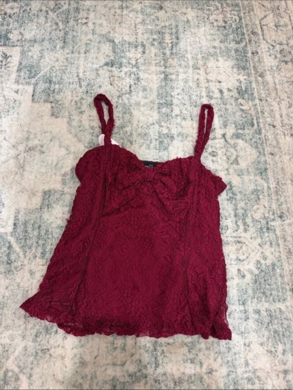 Y2K Rue21 Burgundy Lace Camisole Tank Top sweetheart neckline bow wimsy goth XL